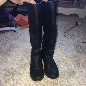 Black leather boots knee high